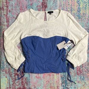 NWT STATE Elegant Blue and White Blouse
